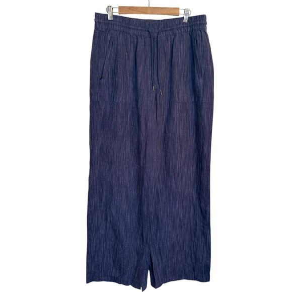 Not For Sale Athleta Pant Women Large Tall Blue Retreat Linen High Rise‎ Wide - Picture 2 of 10